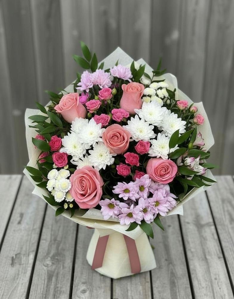 Букет цветов из: Альстромерии, Гвоздики, Розы и Хризантемы в Николаевке Республики Мордовия
