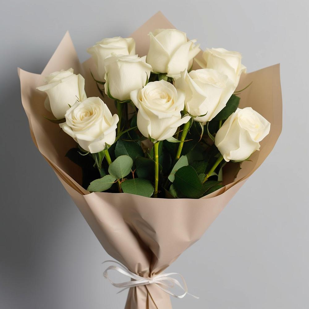 Букет 9 Белых роз Эдлесс Лав в Николаевке Республики Мордовия