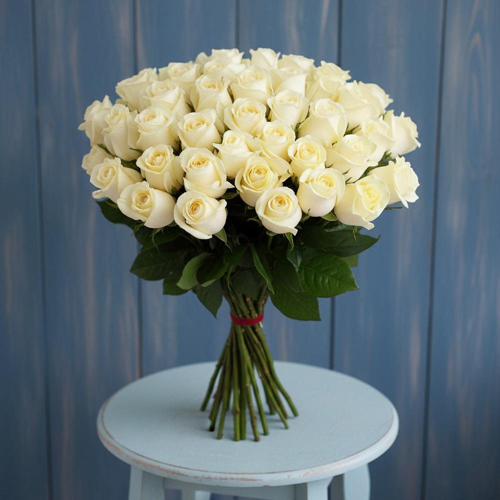 Букет 51 Белая роза Эдлесс Лав в Николаевке Республики Мордовия