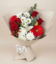 Букет цветов из:  Розы, Хризантемы, Герберы и Лилии в Николаевке Республики Мордовия