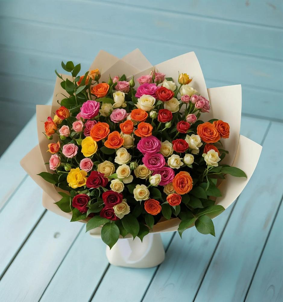 Букет Микс из разноцветных кустовых роз в Николаевке Республики Мордовия