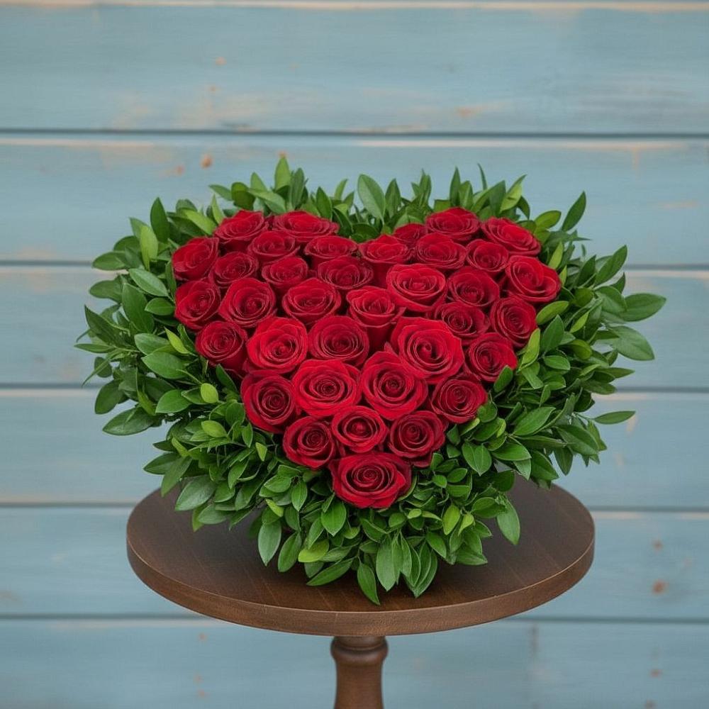 Цветочная композиция из Розы в виде сердца в Николаевке Республики Мордовия