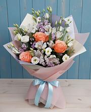 Букет цветов из:  Лизиантусы, Розы, Альстромерии и Гипсофила в Николаевке Республики Мордовия