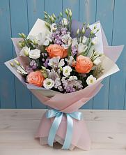 Букет цветов из:  Лизиантусы, Розы, Альстромерии и Гипсофила в Николаевке Республики Мордовия