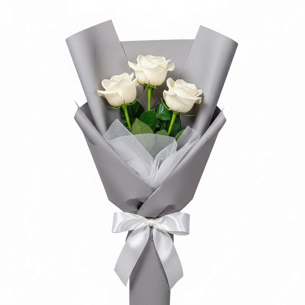Букет 3 белые розы в Николаевке Республики Мордовия