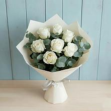 Букет Белые розы в Эвкалипте в Николаевке Республики Мордовия