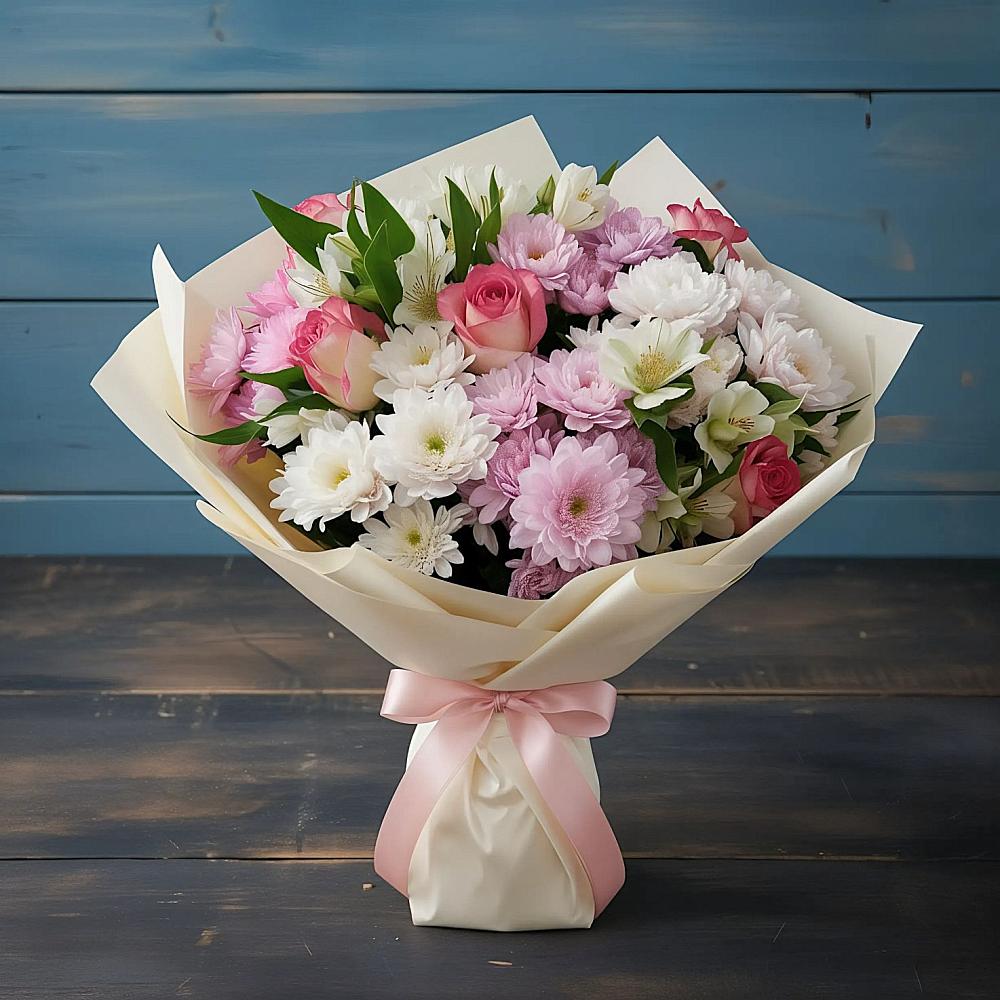 Букет цветов из: Хризантемы, Альстромерии и Розы в Николаевке Республики Мордовия